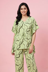Zivame Woven Kaftan Loungewear Set - Foam Green — thumbnail 5